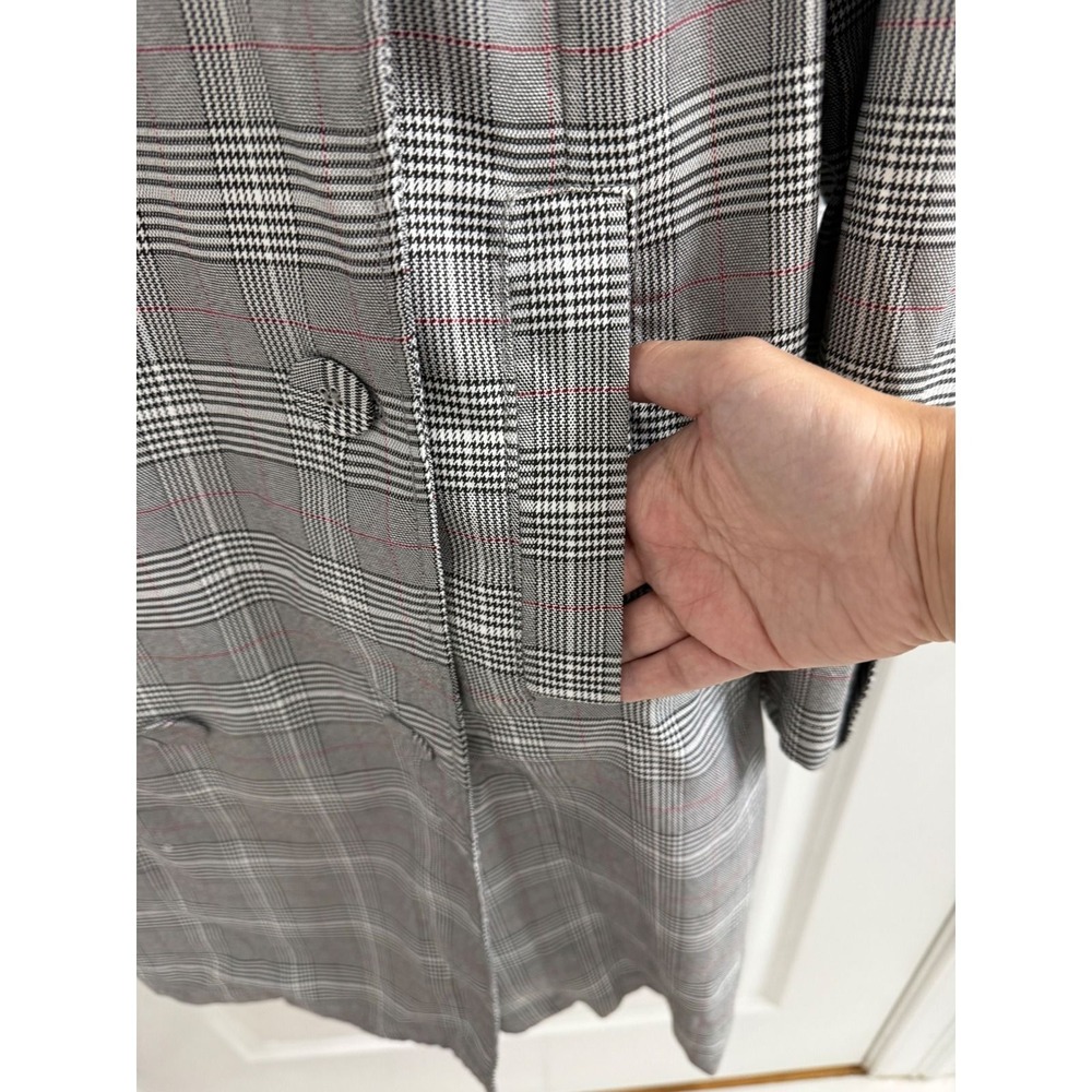 Forever 21 Grey Plaid Double Breasted Trench Coat Jacket Small Glen Check Grey - Picture 5 of 6